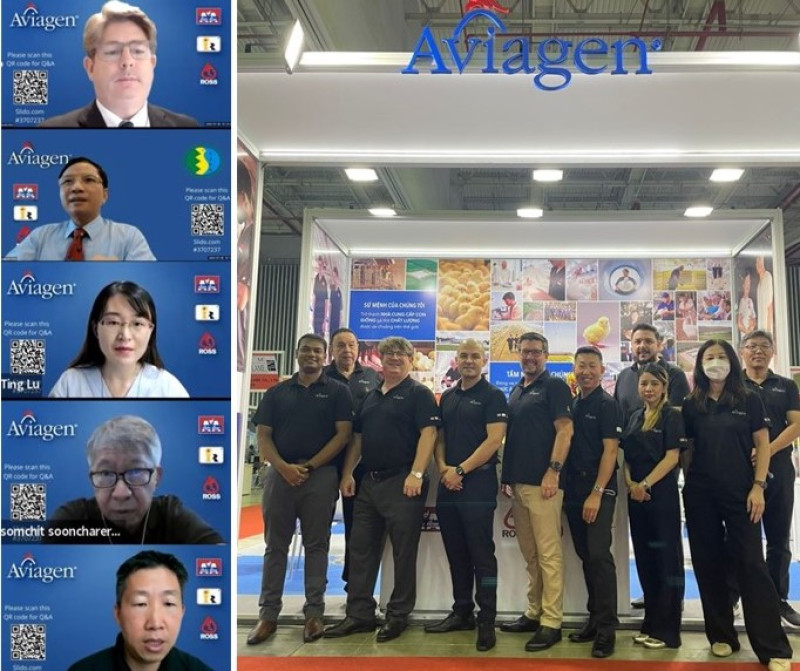 Vietnam Webinar Panelsts on left, Aviagen team at Ildex on right