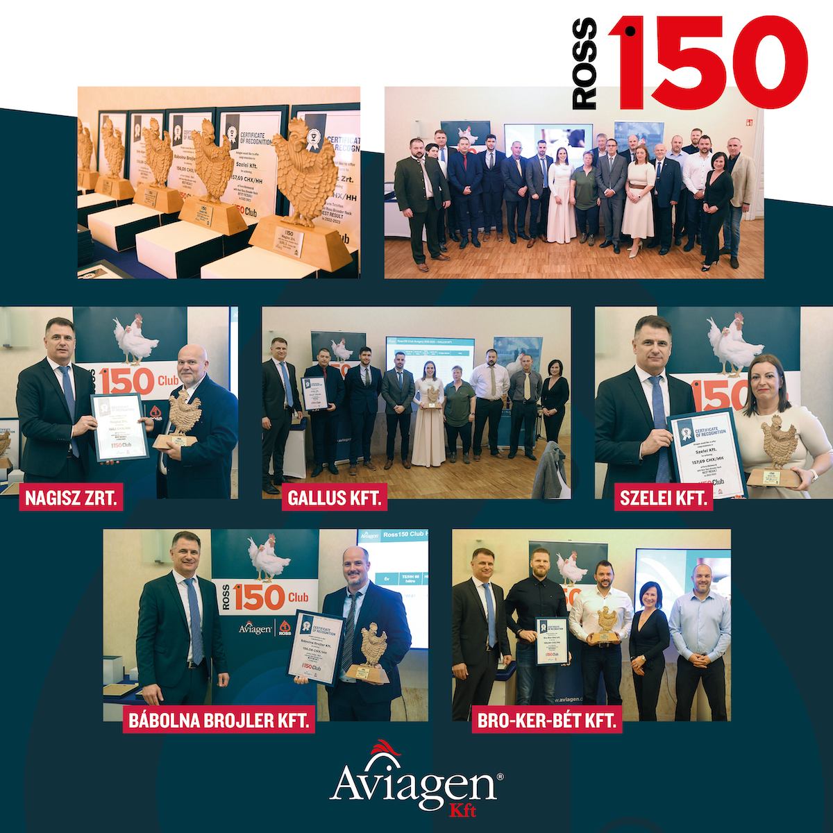 Collage graphic of Aviagen KFT Ross 150 Club members