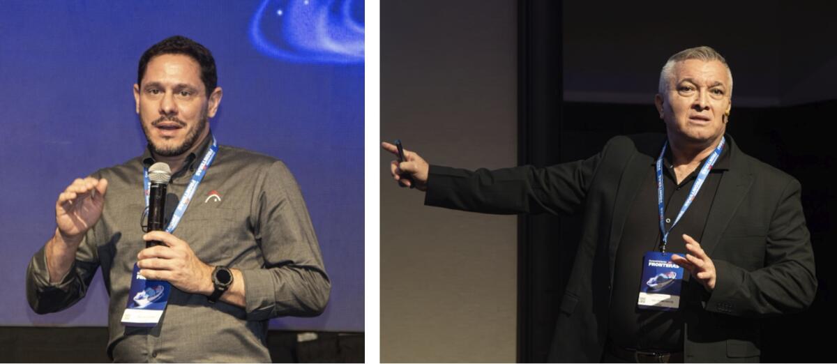 Vinicius Teixeira and Guillermo Reyes speaking at Knowledge Without Borders in Peru