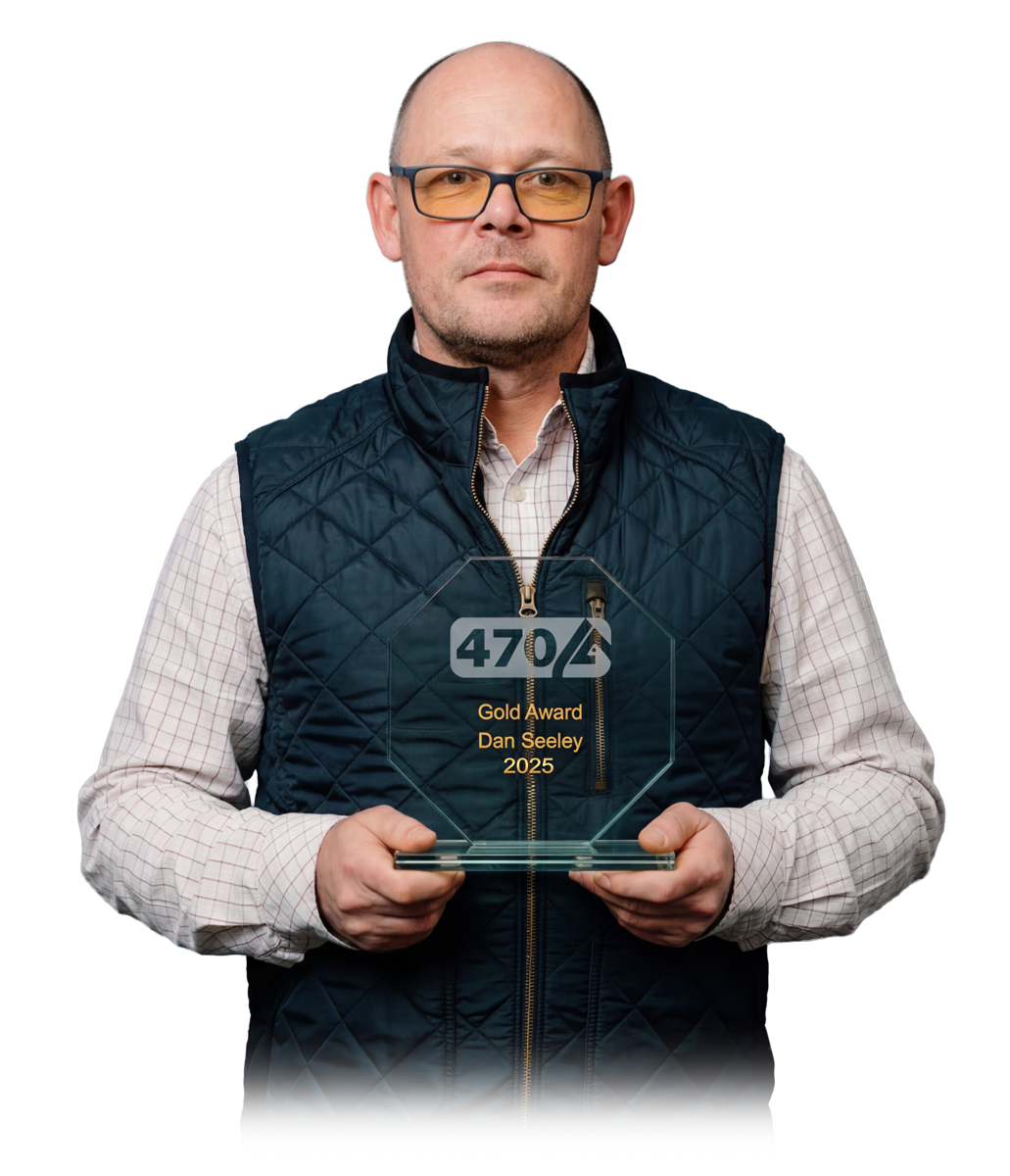 Dan Sealey holding 470 Award winner trophy