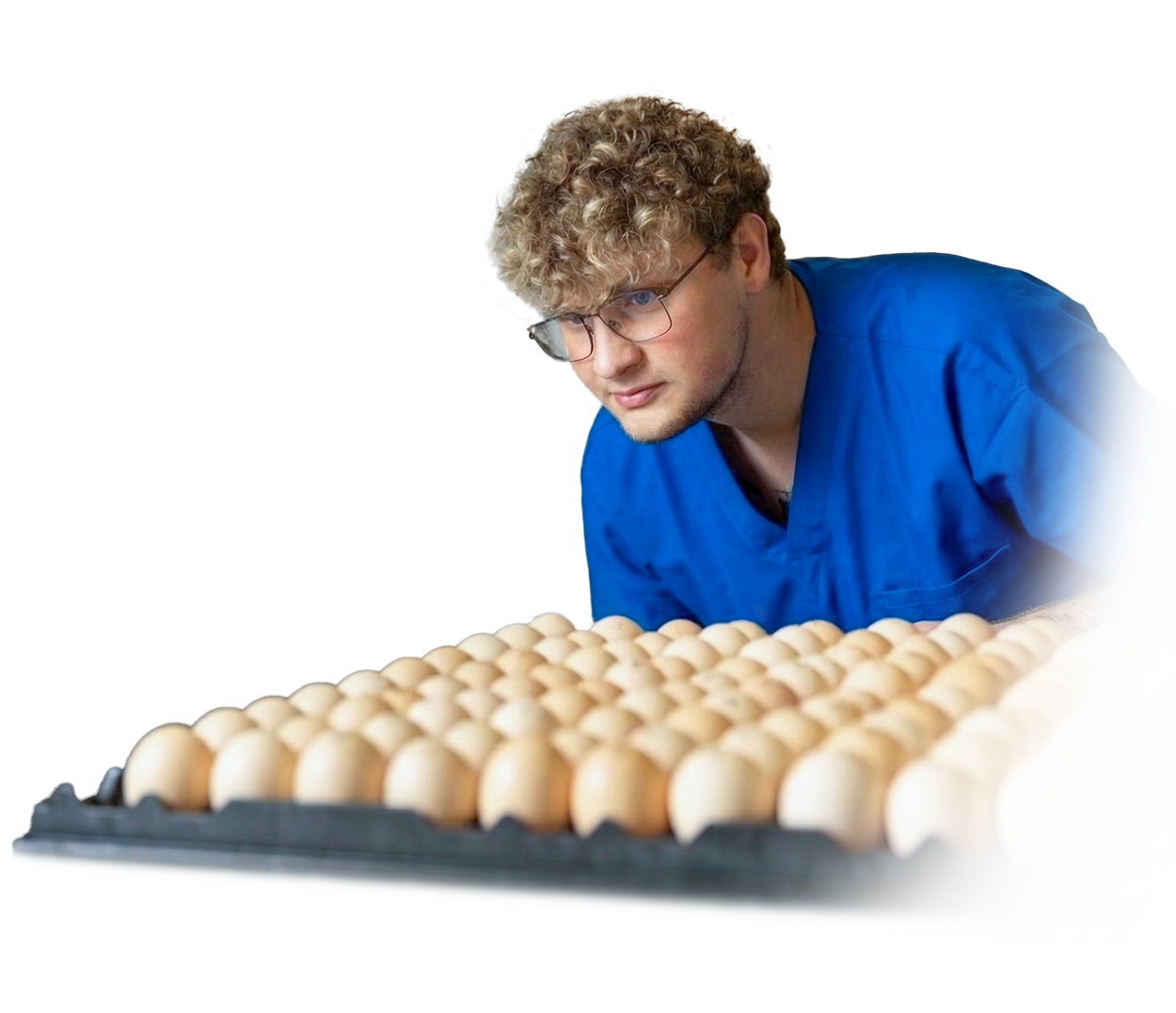 Man holding egg tray